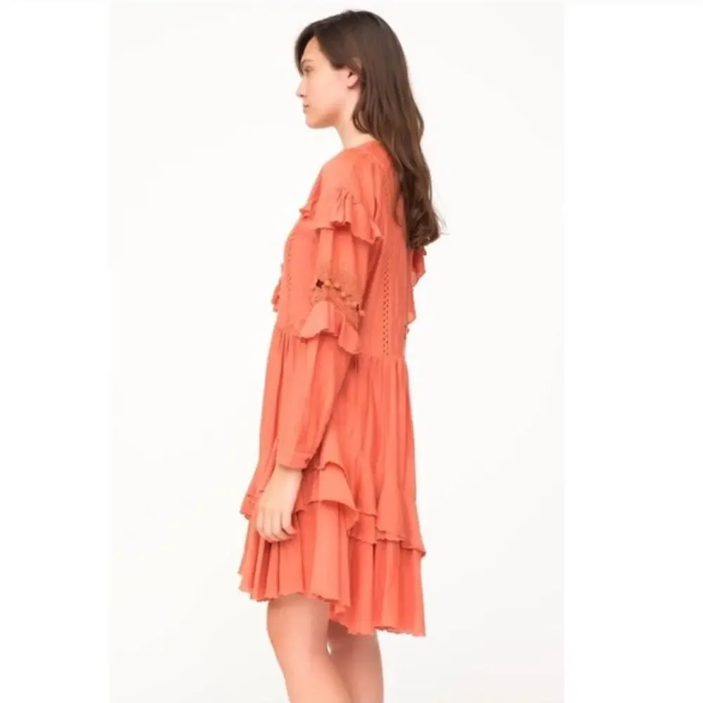 SEA New York $495 Weatherly Pom Crochet Dress in Salmon - Picture 3 of 11